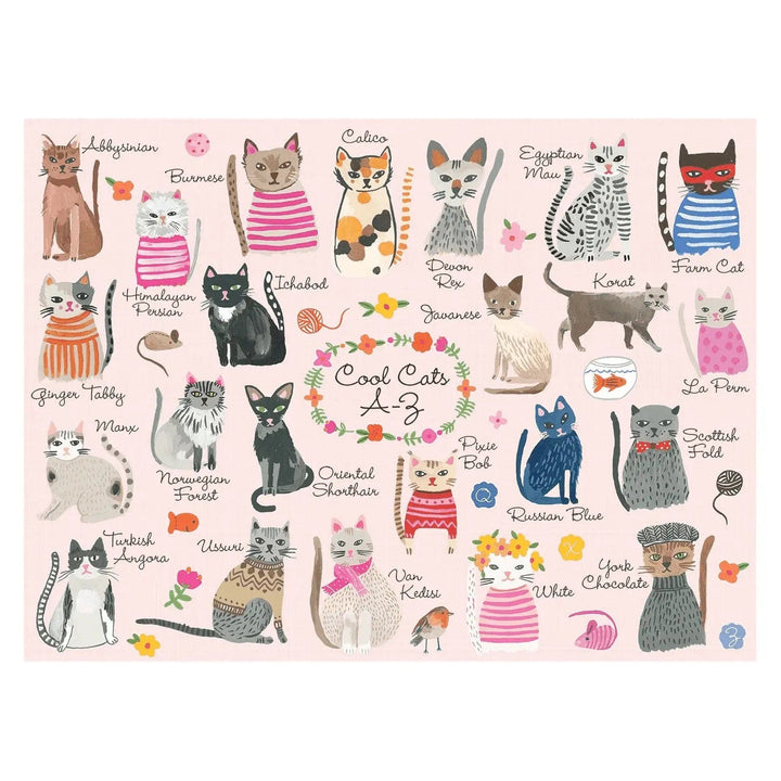 Cool Cats A-Z 1000 piece jigsaw puzzle with illustrated cats and accessories