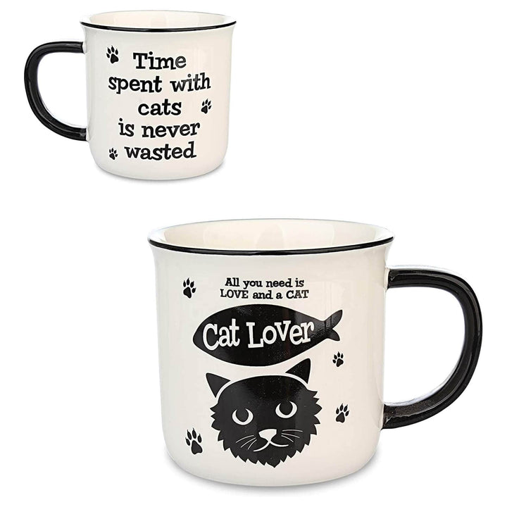 Wags & Whiskers Cat Mug Novelty Design Slogan White Stoneware Cat Lover