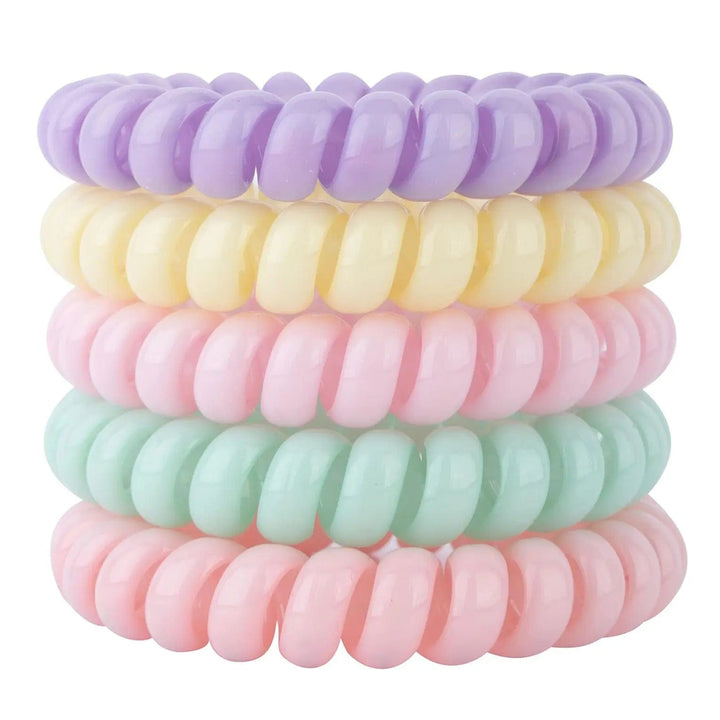 Stack of 5 pastel colour spiral hair bobbles