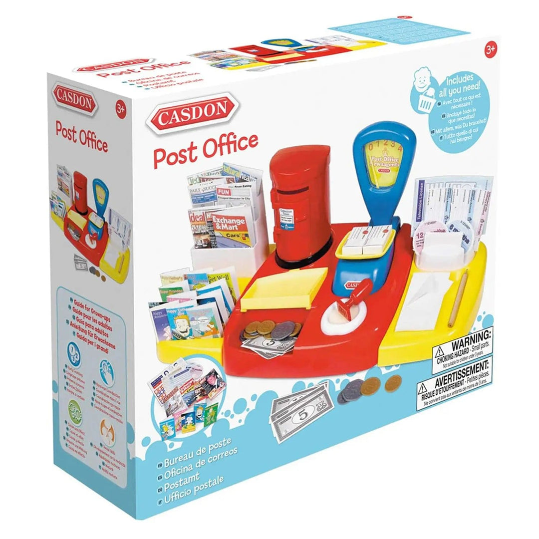 Casdon Post Office play set in box packaging with scales, post box, magazines, money and accessories