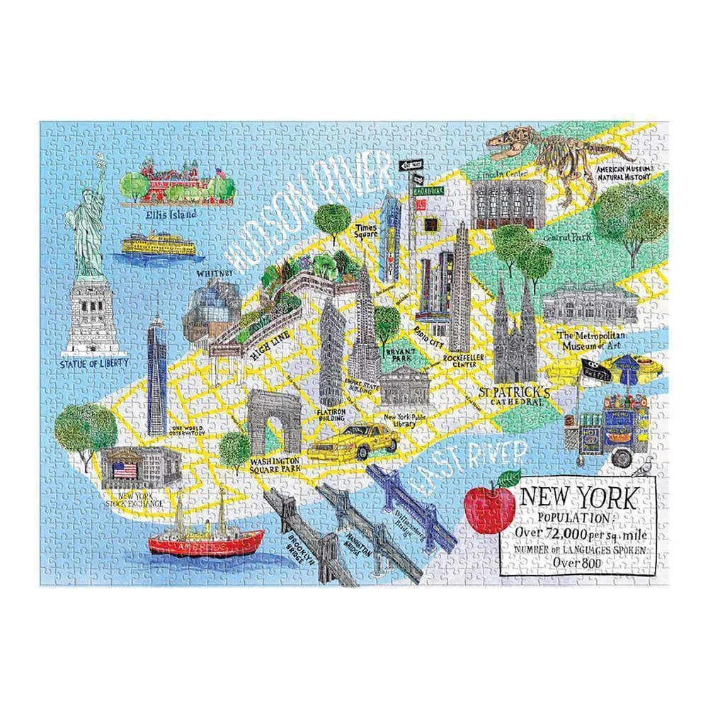 Jigsaw with map of Manhattan landmarks and buildings