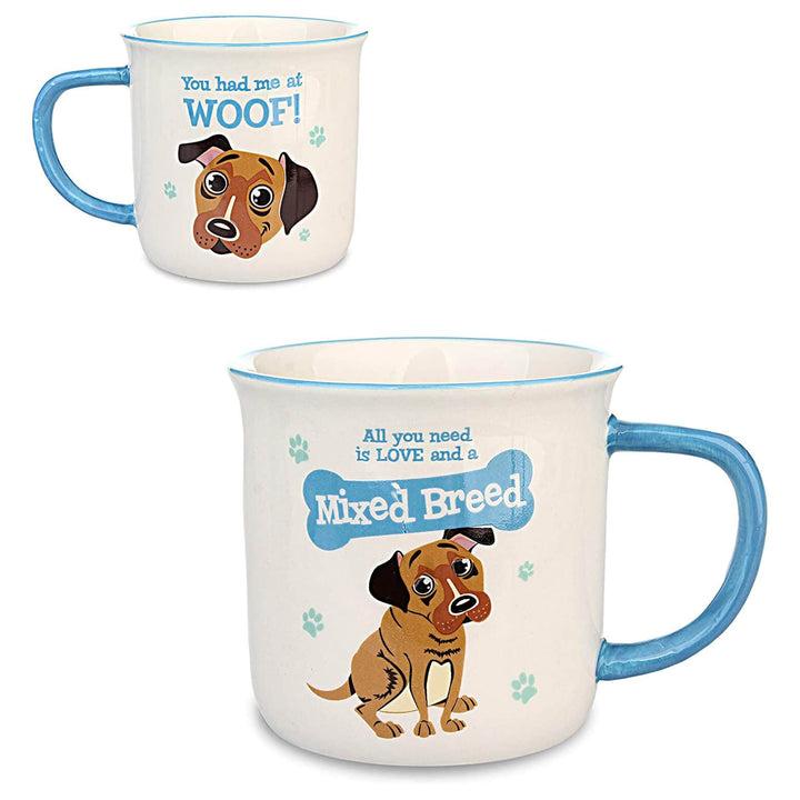 Wags & Whiskers Dog Mug Novelty Design Slogan Stoneware Mixed Breed