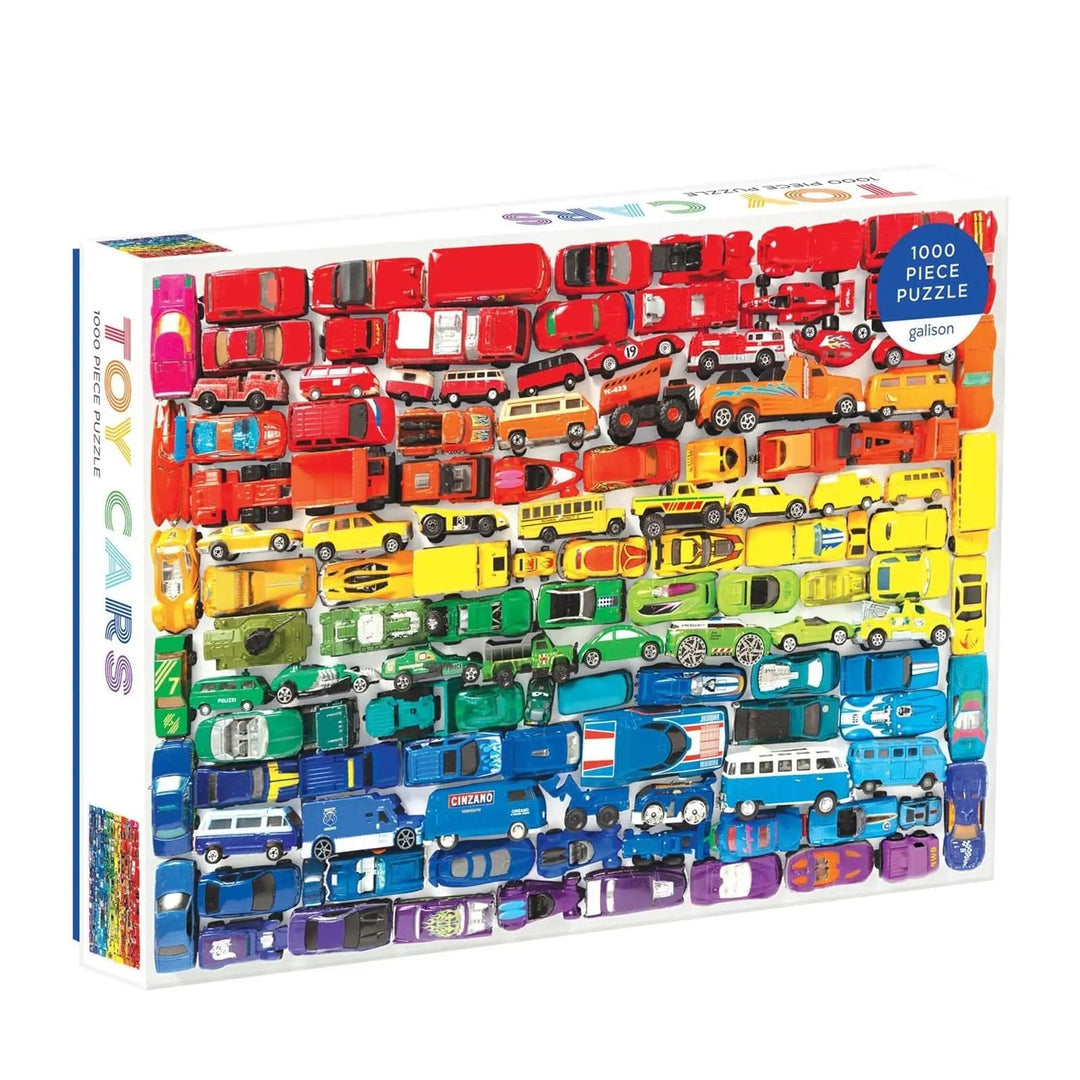 1000 piece jigsaw puzzle with rainbow toy cars design