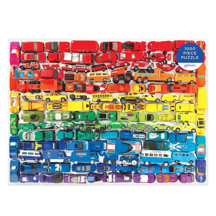 Rainbow of coloured toy cars image for a 1000 piece jigsaw puzzle