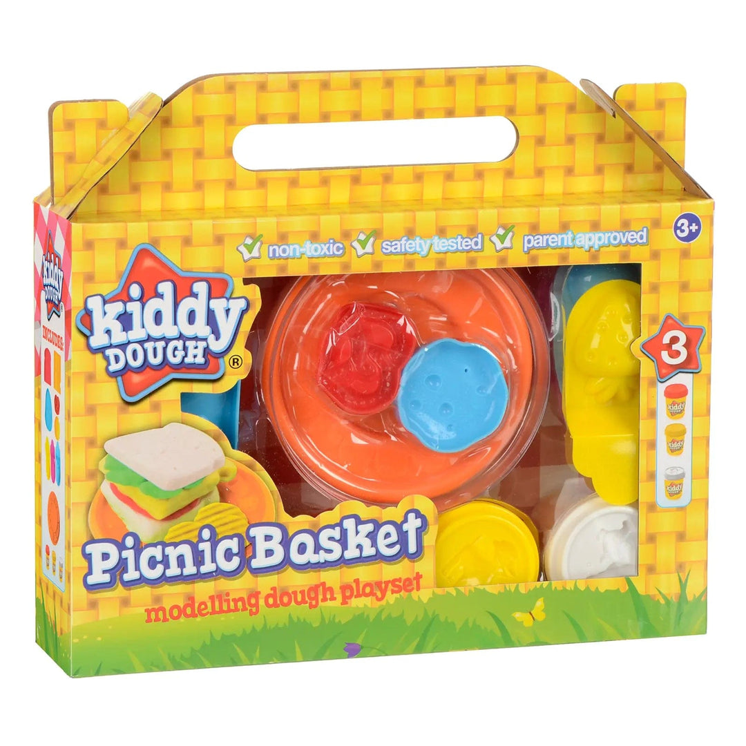 Pack of Kiddy Dough Picnic Basket modelling dough play set with 3 tubs