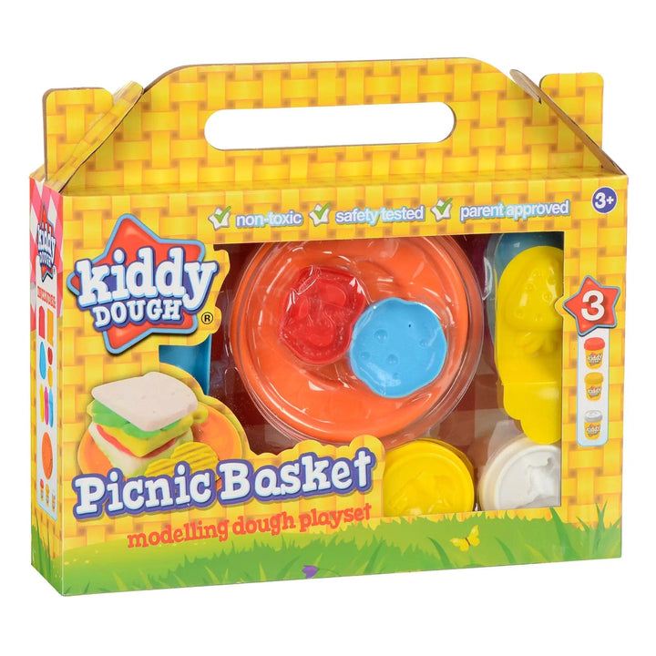 Pack of Kiddy Dough Picnic Basket modelling dough play set with 3 tubs