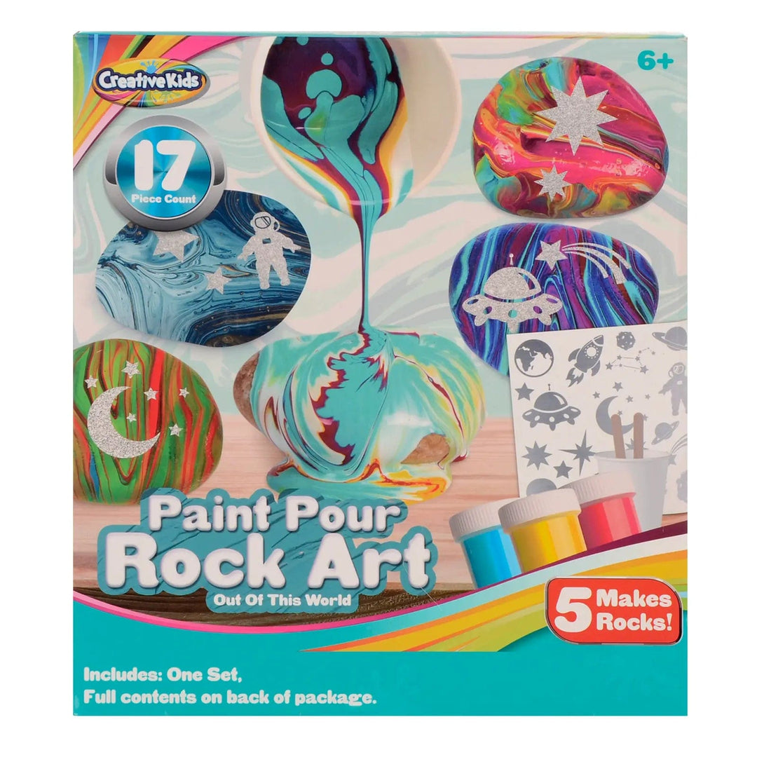 Box of Paint Pour Rock Art out of this world designs with 5 rocks