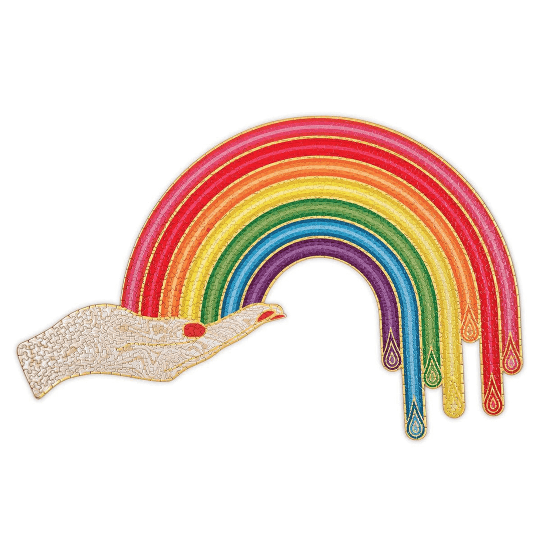 rainbow hand shaped jigsaw puzzle complete with foil finished outlines