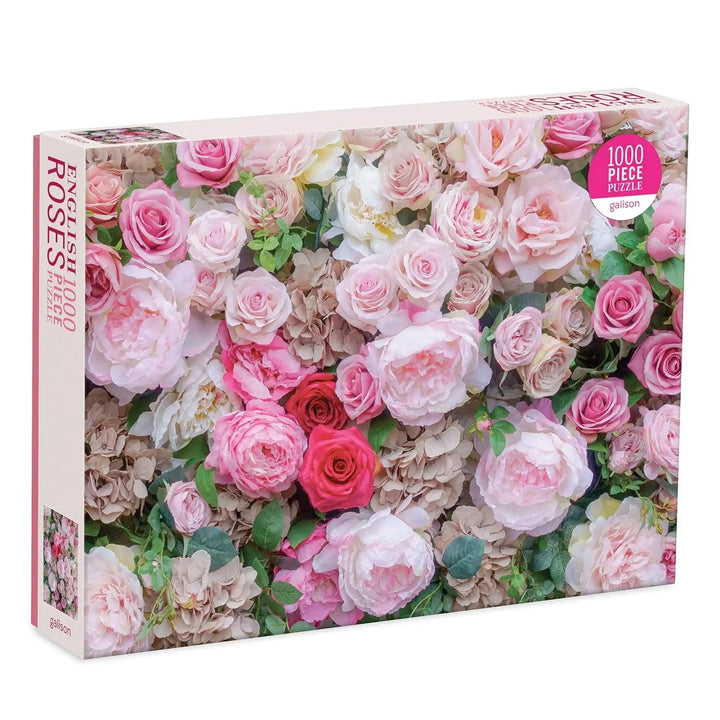 1000 piece jigsaw puzzle with a photo of pink English roses