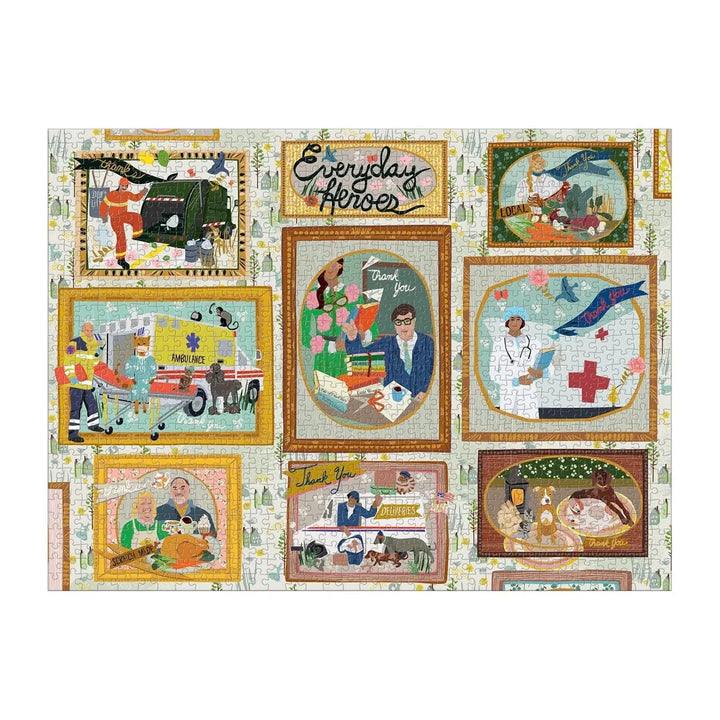 Everyday heroes jigsaw puzzle with images of emergency services, teachers, delivery drivers, refuse collectors and pets