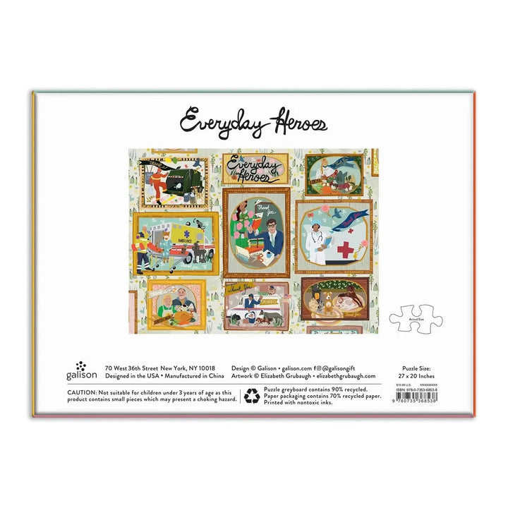 Back of the box of Everyday Heroes 1000 piece jigsaw puzzle