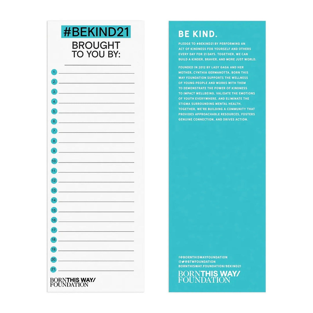 21 day Be Kind calendar from the born this way foundation