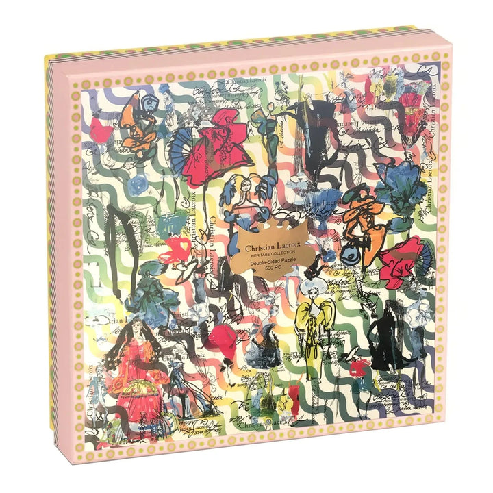 Christian Lacroix Heritage Collection Ipanema Girl design double sided jigsaw puzzle with sketches and coloured lines