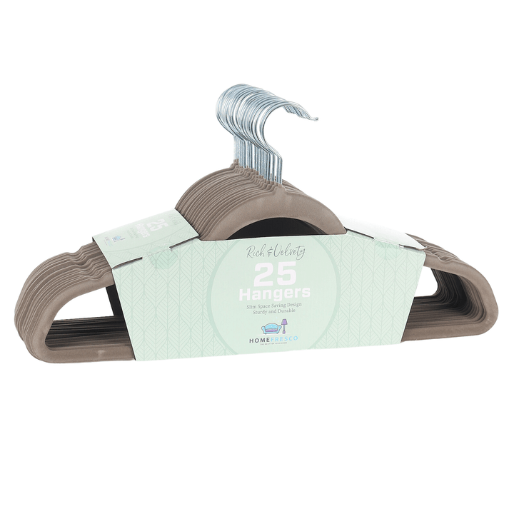 25 grey rich &amp; velvety coat hangers in green coloured cardboard packaging