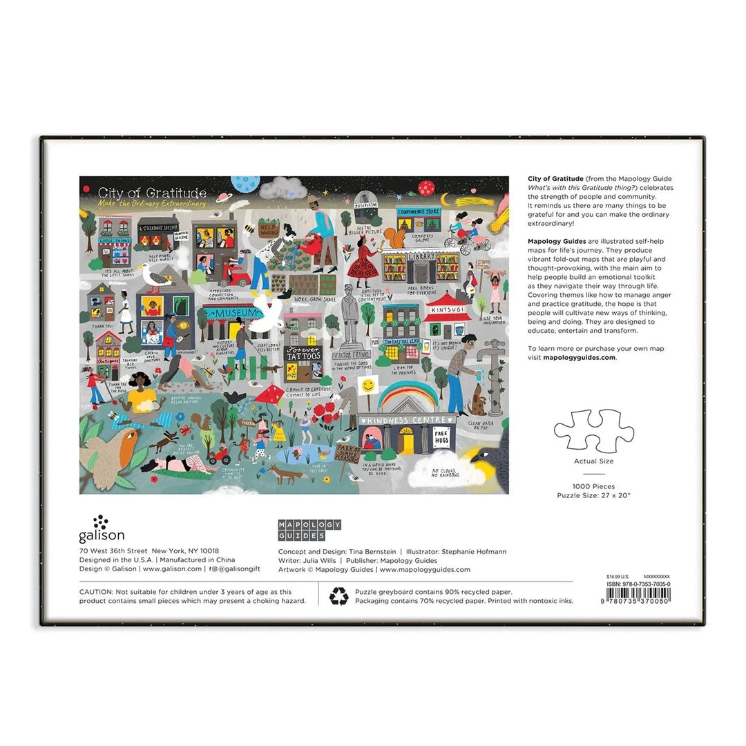 Back of the box of 1000 piece City of Gratitude jigsaw puzzle