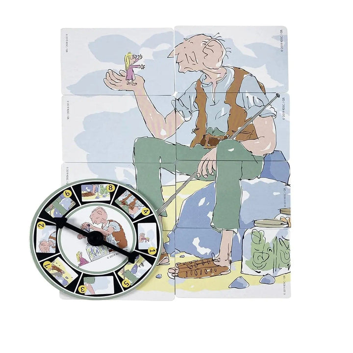 Close up of spinner and cards showing the BFG by Roald Dahl