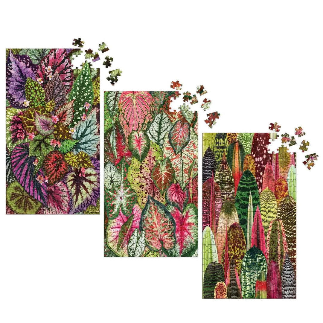 Set of 3 houseplant jigsaw puzzles with brightly coloured leaves and flowers