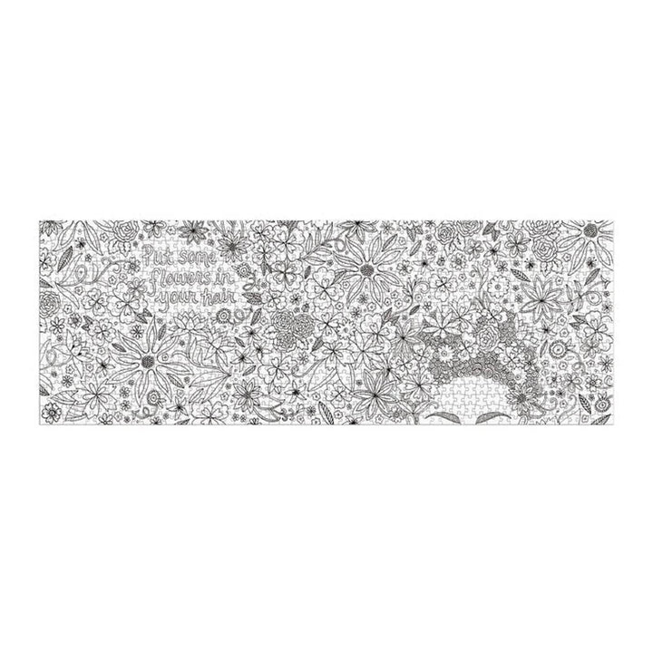 Completed Flowers in your hair panoramic jigsaw puzzle with 1000 pieces ready to colour in