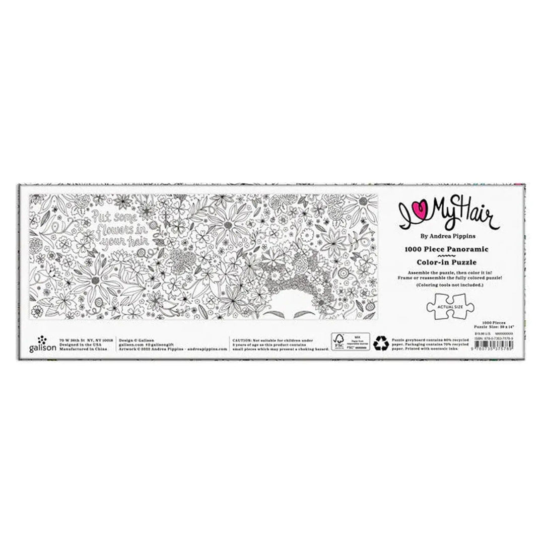 Back of the box of Flowers in my hair panoramic jigsaw puzzle to colour in when complete