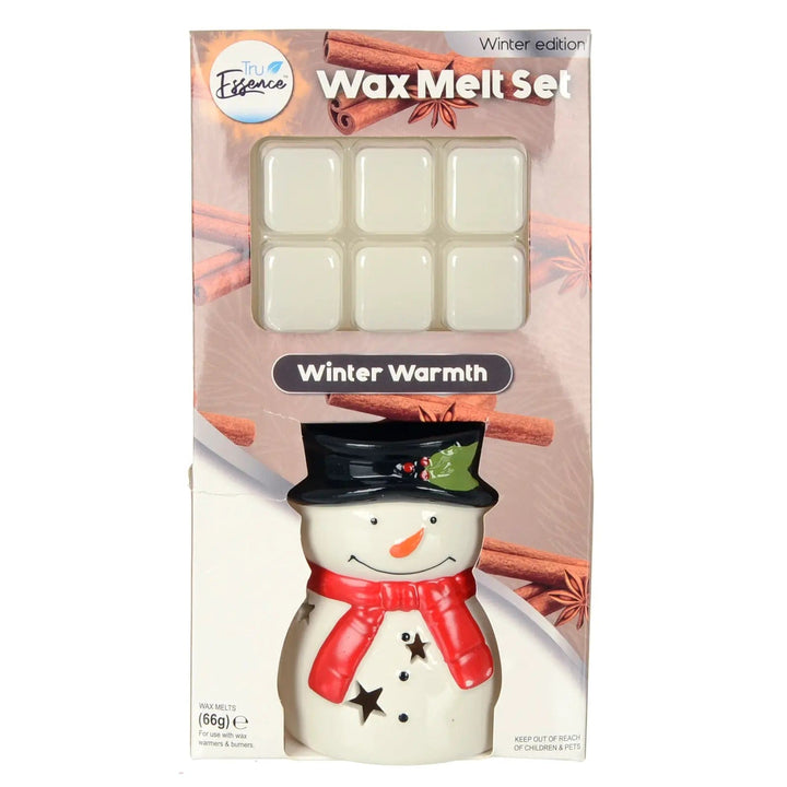 Wax melt gift set with snowman ceramic candle burner and 6 wax melts with winter warmth fragrance