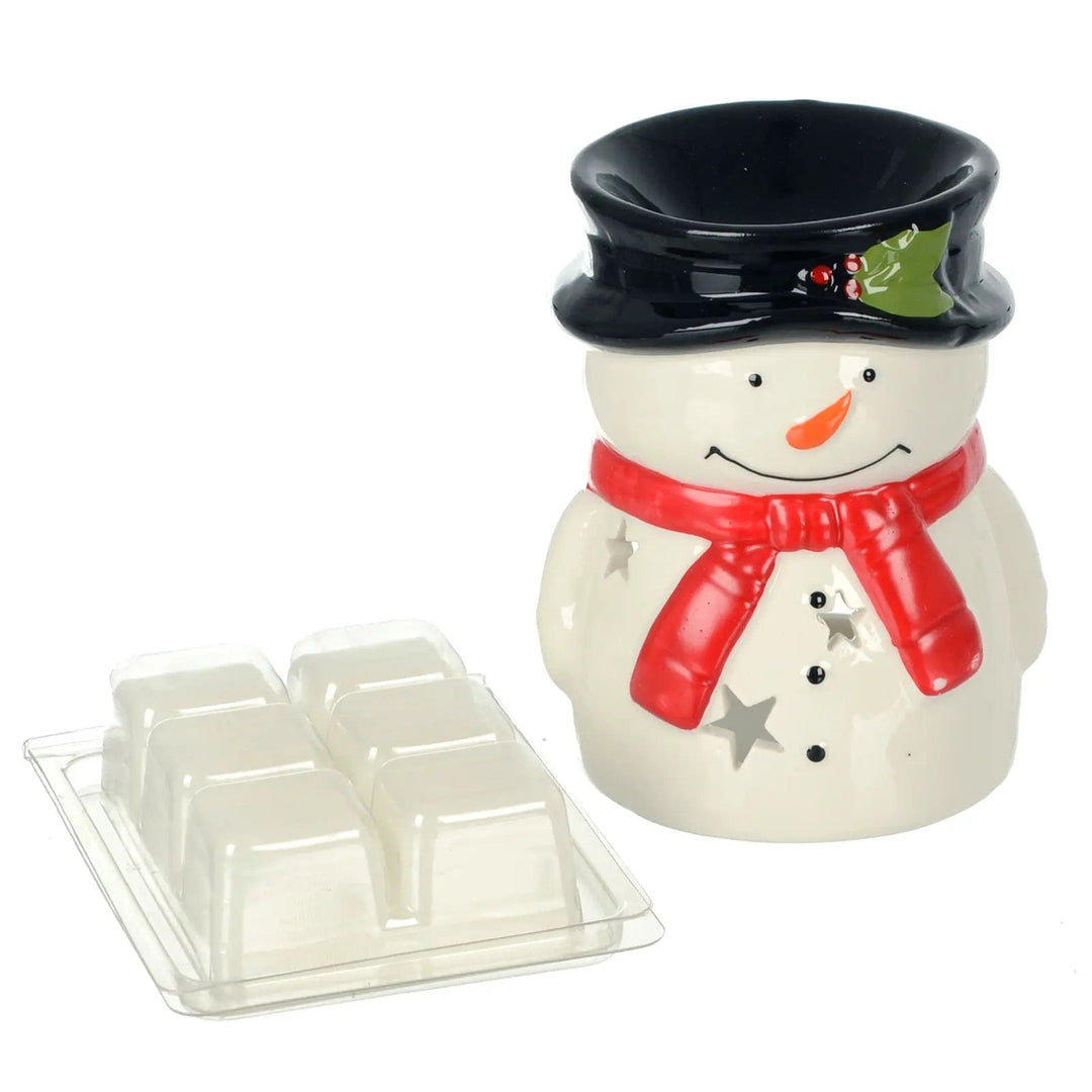 Novelty snowman Christmas ceramic candle burner wax melt with pack of 6 white wax melts