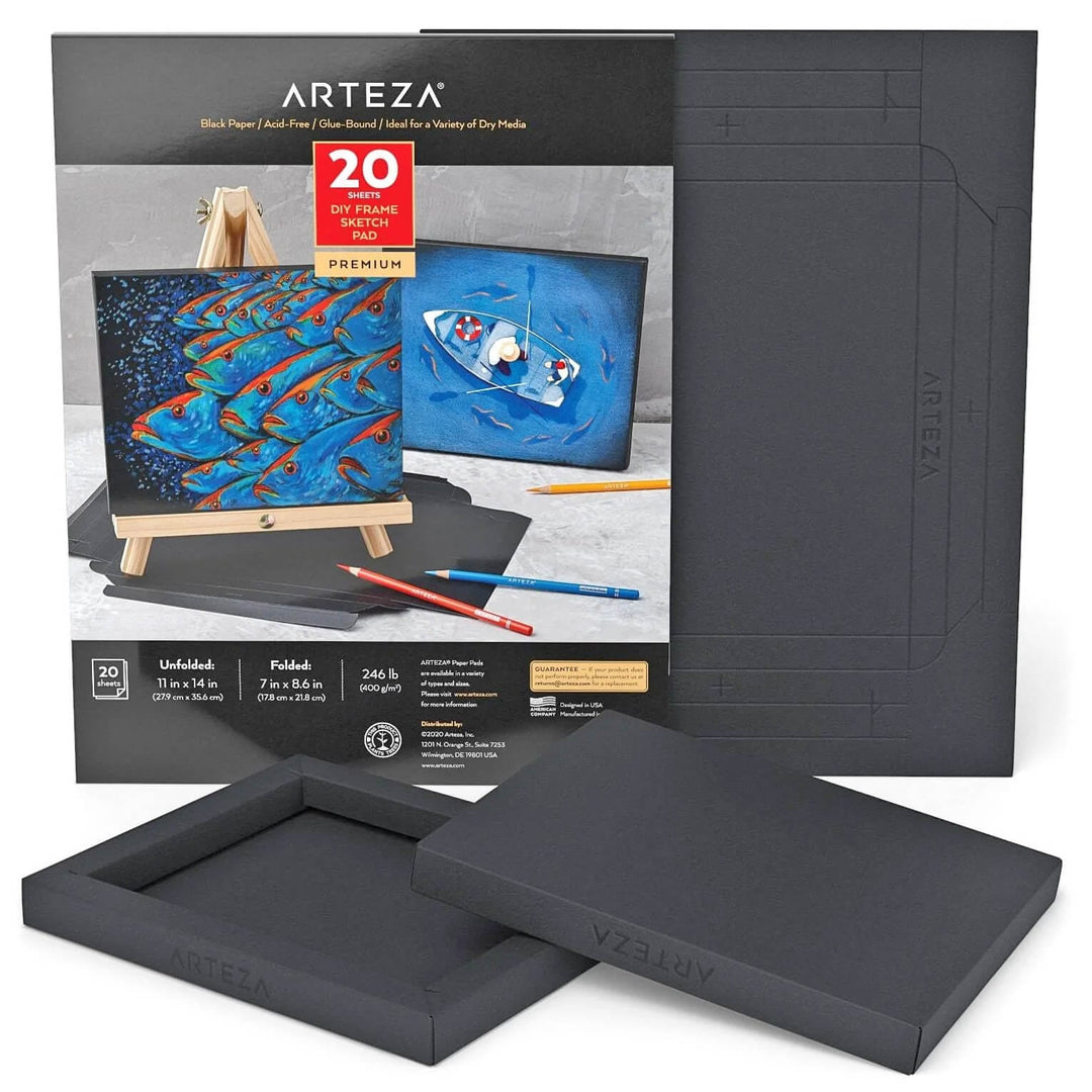 Arteza DIY Frame Sketch Pad Black 20 Sheets 17.8 x 21.8cm