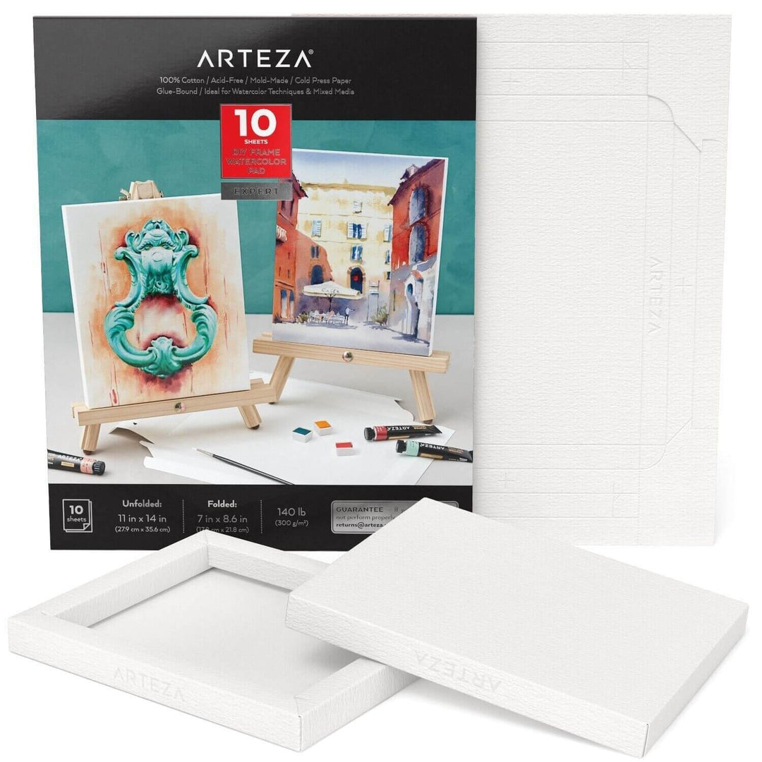 Arteza pad of Expert watercolour paper pad and with 2 sheets folded into frames