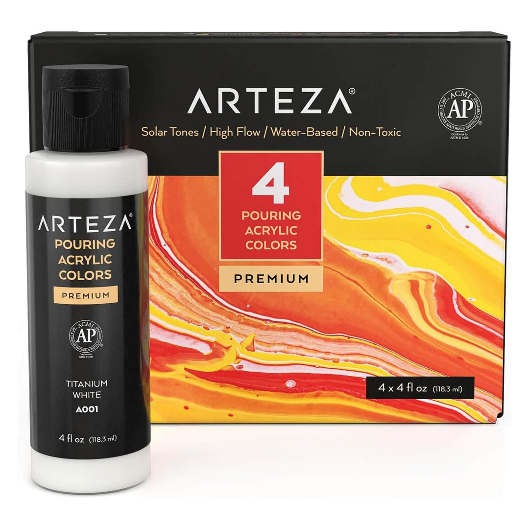 Arteza Set Of 4 Pouring Acrylic Paint Ready To Use Bottles 118ml Solar