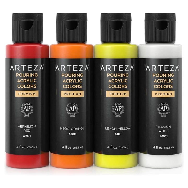 Arteza Set Of 4 Pouring Acrylic Paint Ready To Use Bottles 118ml