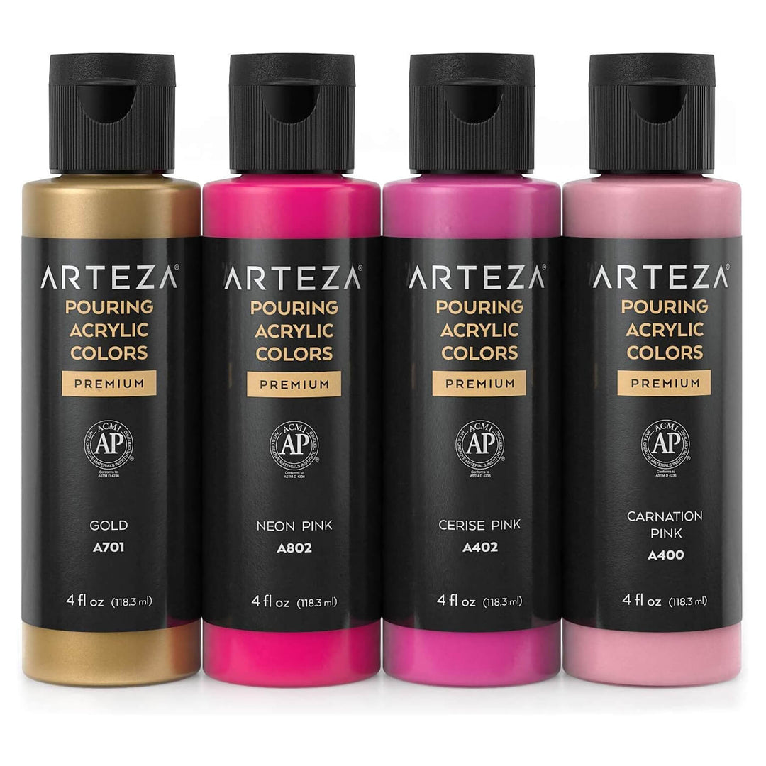 Arteza Set Of 4 Pouring Acrylic Paint Ready To Use Bottles 118ml