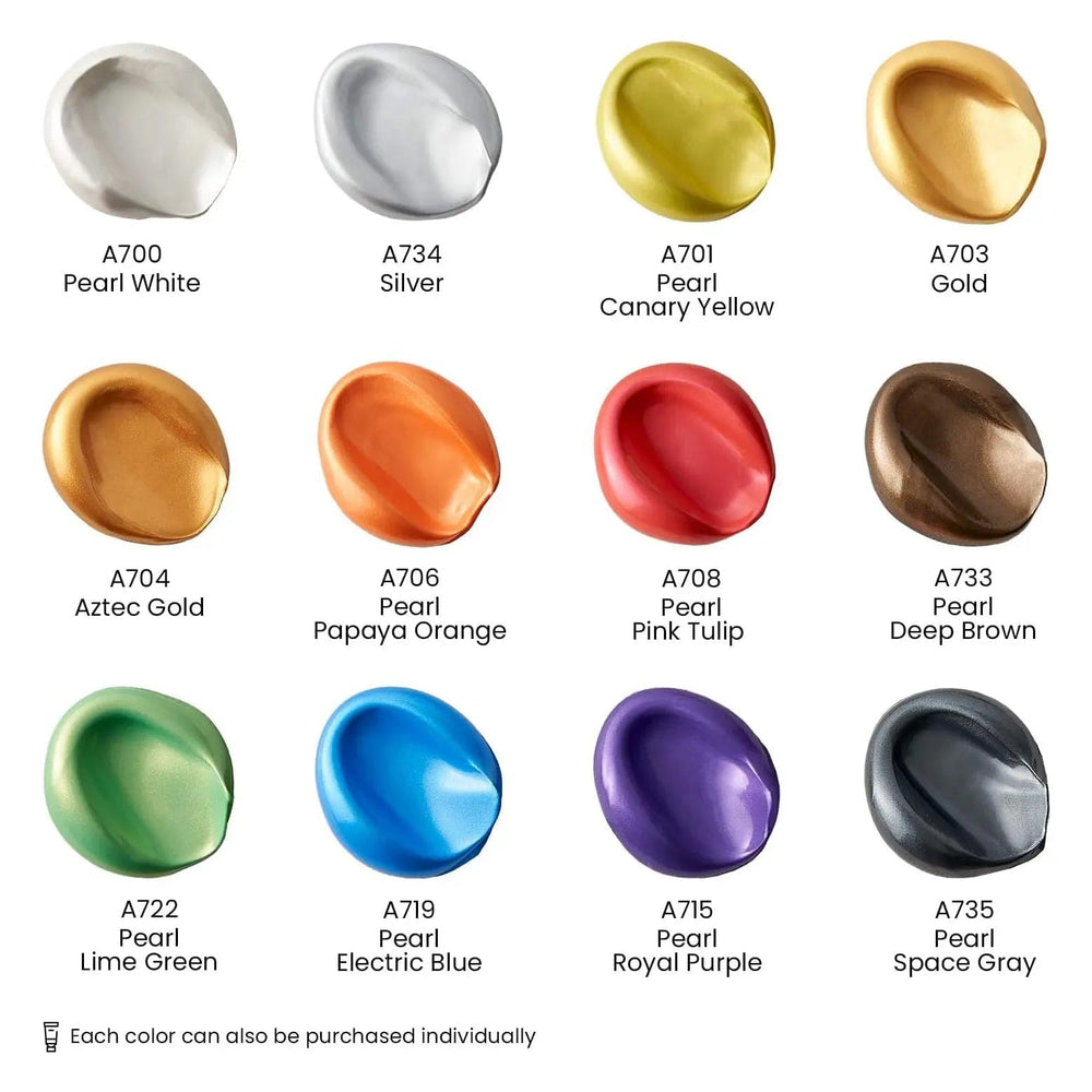 12 assorted metallic acrylic paint palette