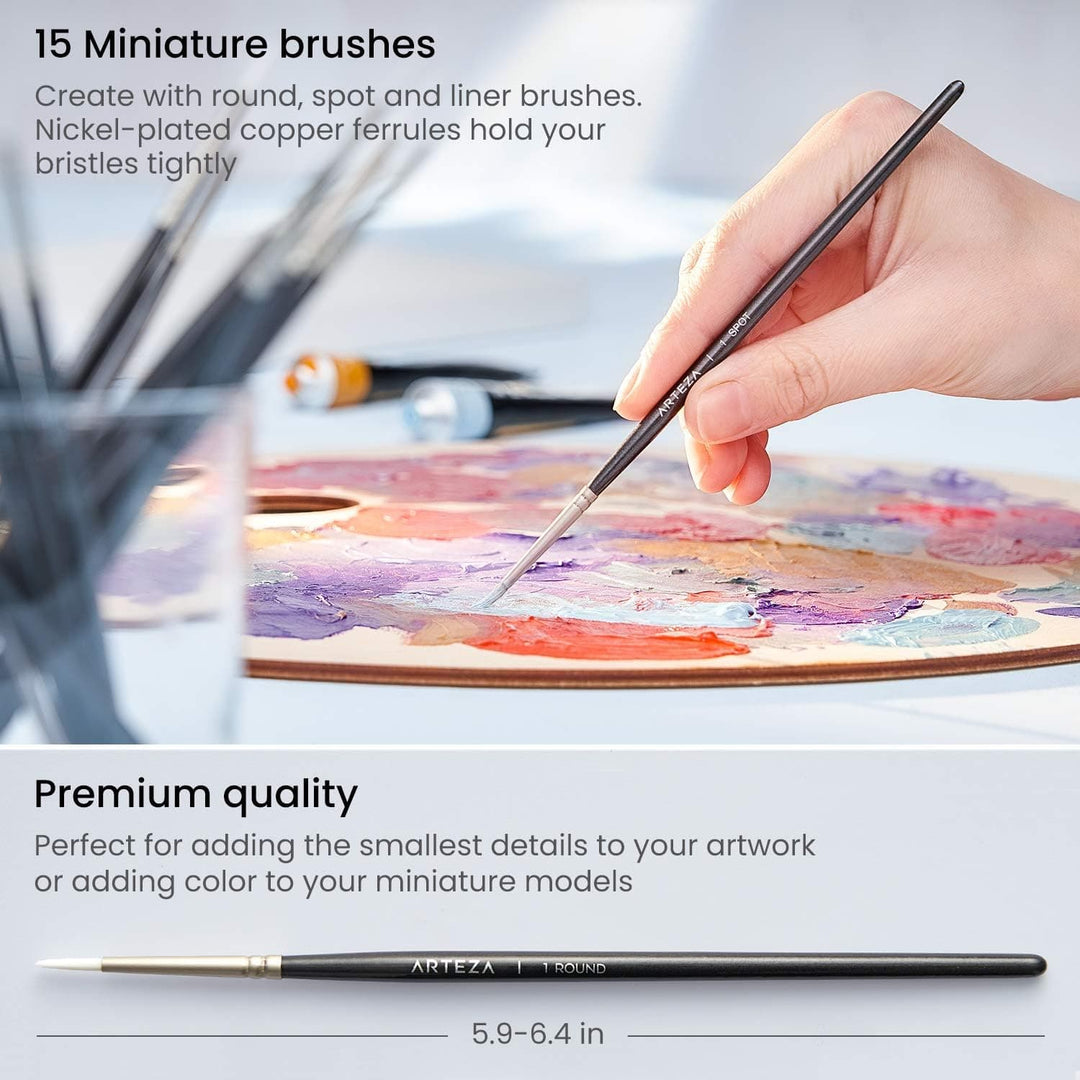 Set comes with 15 premium quality miniature paintbrushes