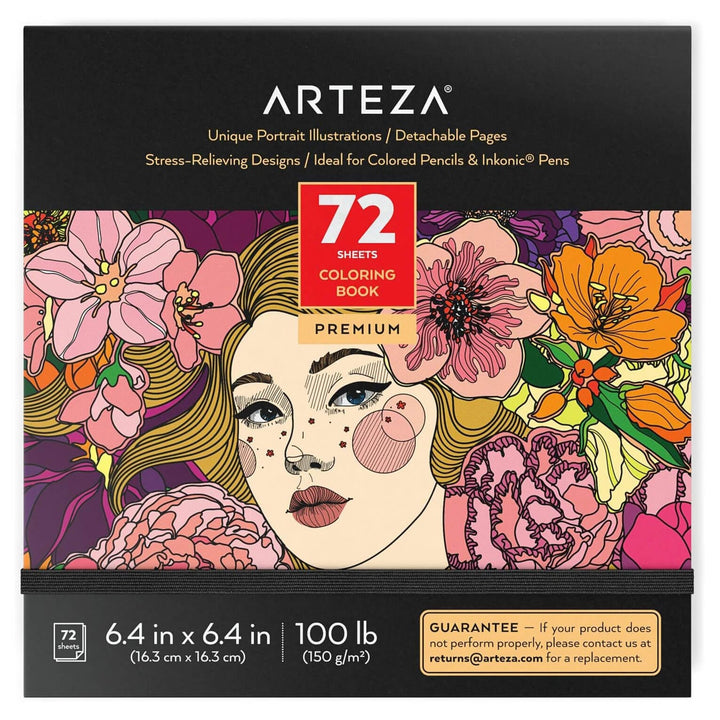 Arteza Adults Colouring Book Portrait Illustrations 72 Sheets 16cm