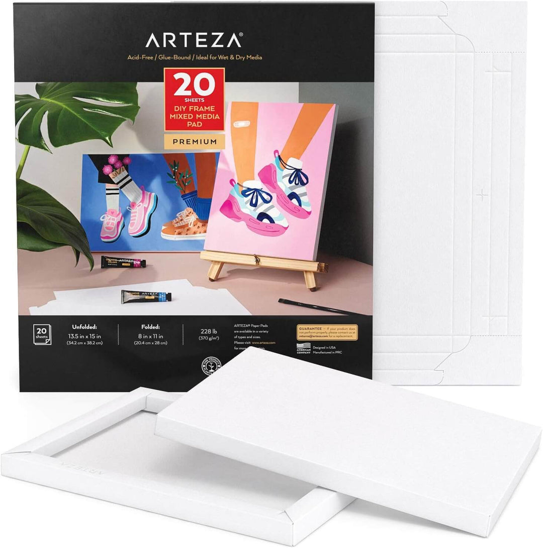 Arteza DIY Frame Mixed Media Pad White 20 sheets 8" x 11"