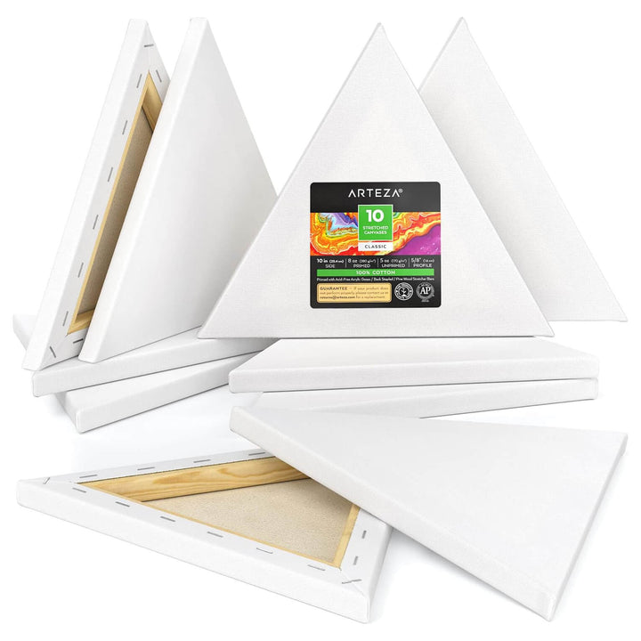 Arteza Classic Triangle Stretched Canvas Pack Gesso Primed White 10" (10)