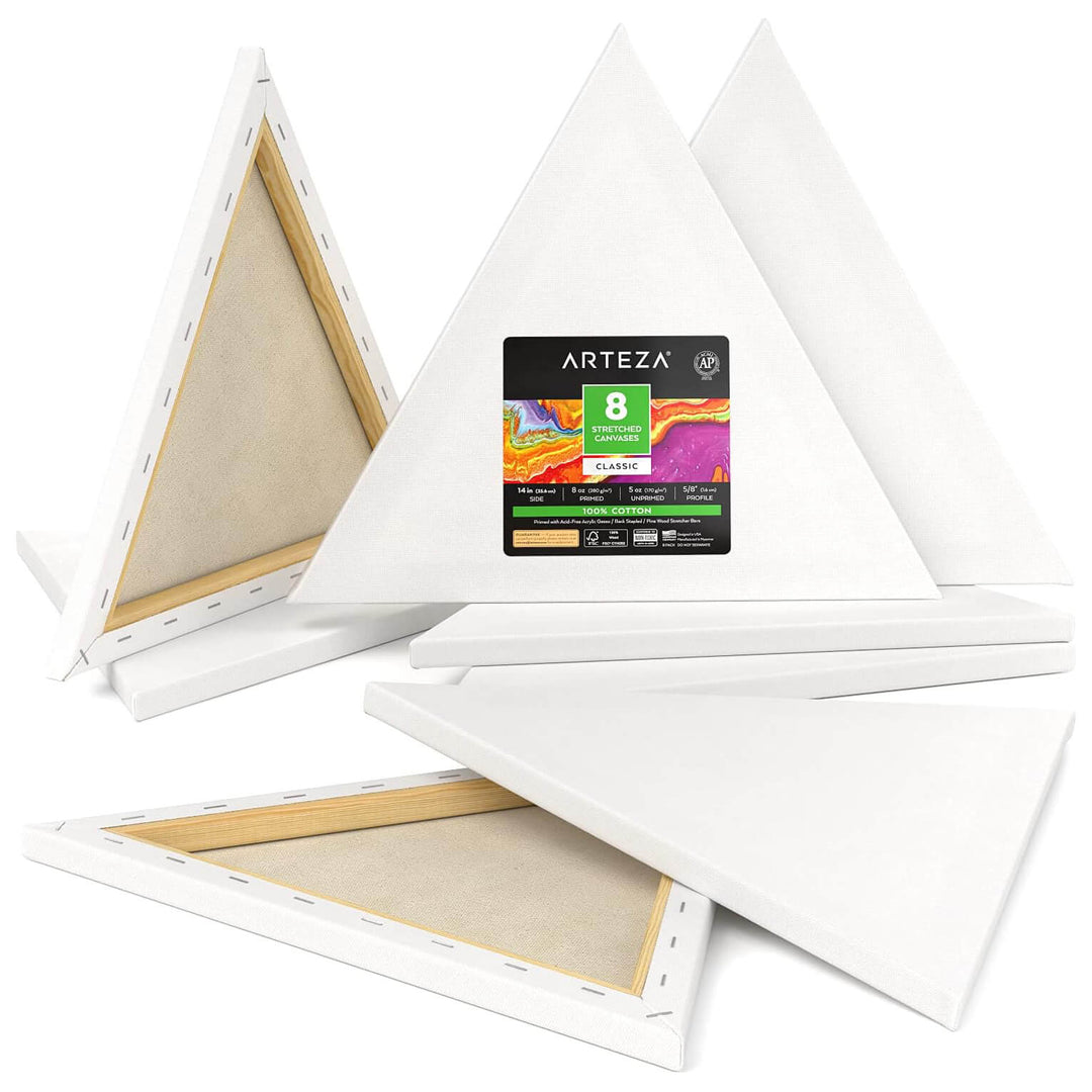 Arteza Classic Triangle Stretched Canvas Pack Gesso Primed White 14" (8)