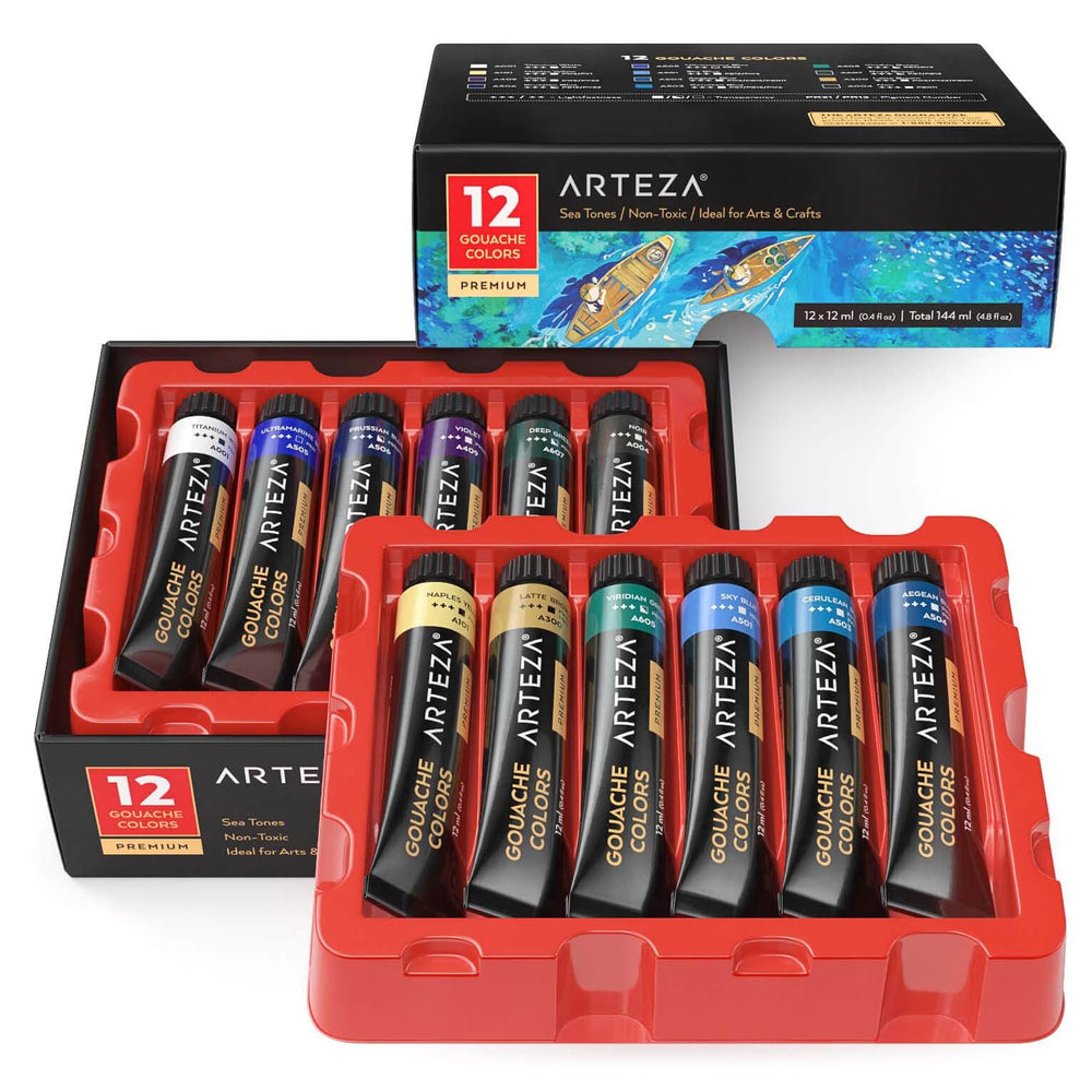 Arteza Set Of 12 Gouache Paint Tubes Premium Arts Crafts 12ml Sea