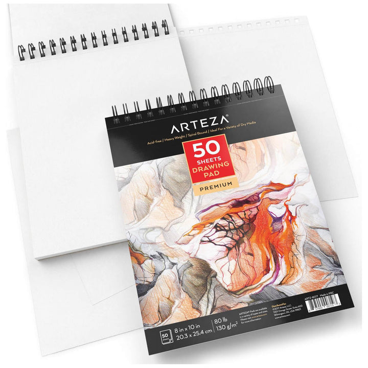 Arteza Spiral Drawing Pad 8" x 10" 50 Sheets Pack Of 2