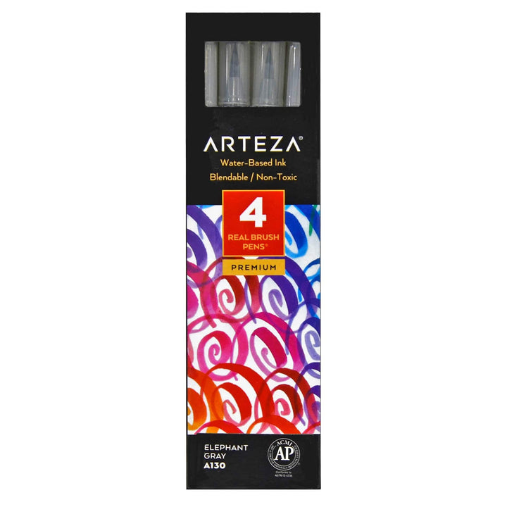 Arteza Pack Of 4 Real Brush Pens Water Based Ink Elephant Gray