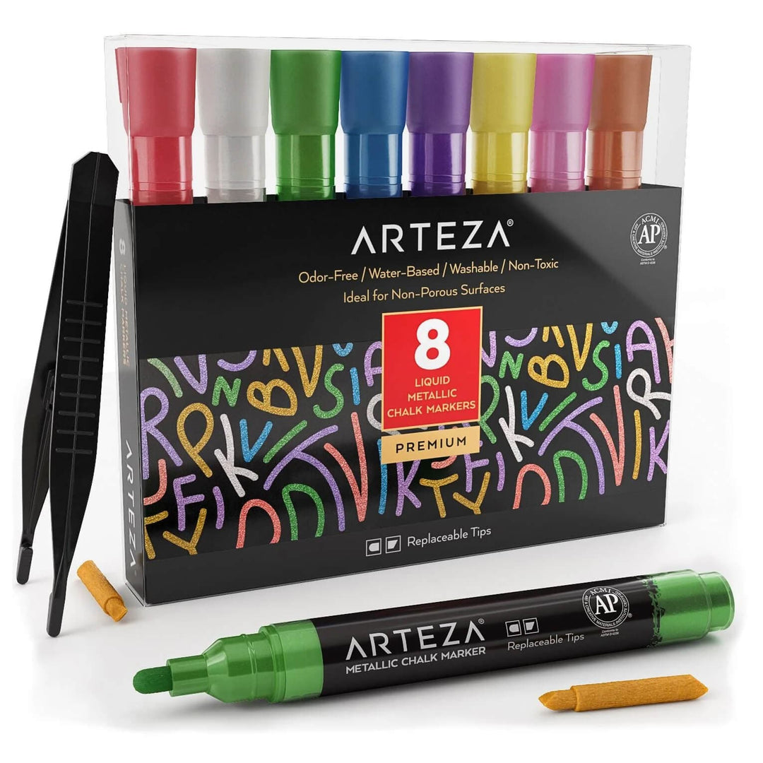 Arteza Premium Liquid Metallic Chalk Markers Washable Pack Of 8