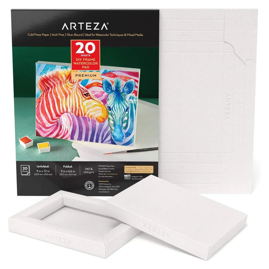 Pack of 20 sheets DIY frames watercolour paper in a pad with zebra painting on the cover