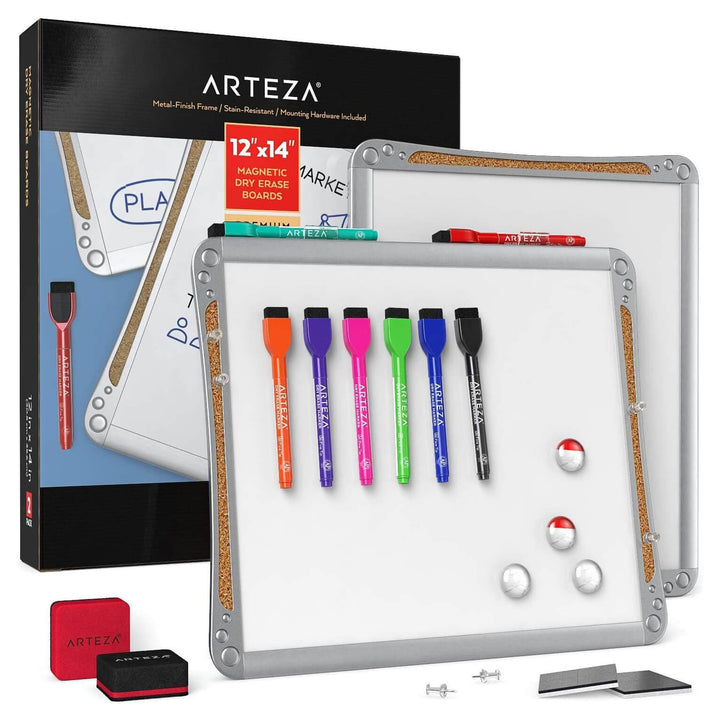 Arteza Framed Magnetic Whiteboards With Cork 12" x 14" Pack Of 2