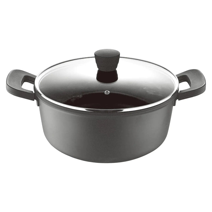 Large casserole pot in black with glass lid and stay cool handles