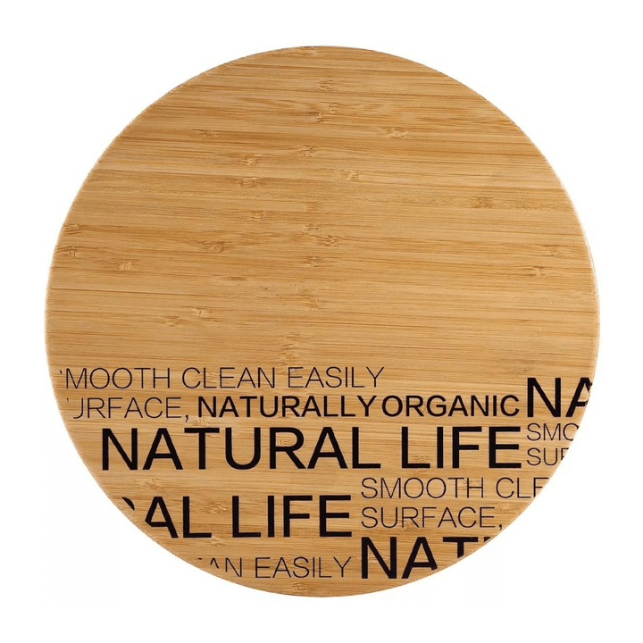 natural colour bamboo cutting board with black slogan text design