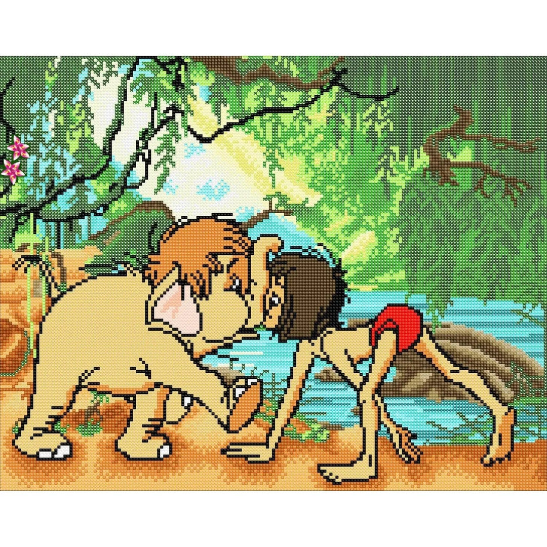 Mowgli and baby elephant from the Jungle Book crystal art kit diamond painting