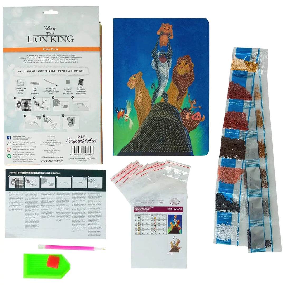 Contents of the box of DIY lion king crystal art notebook kit