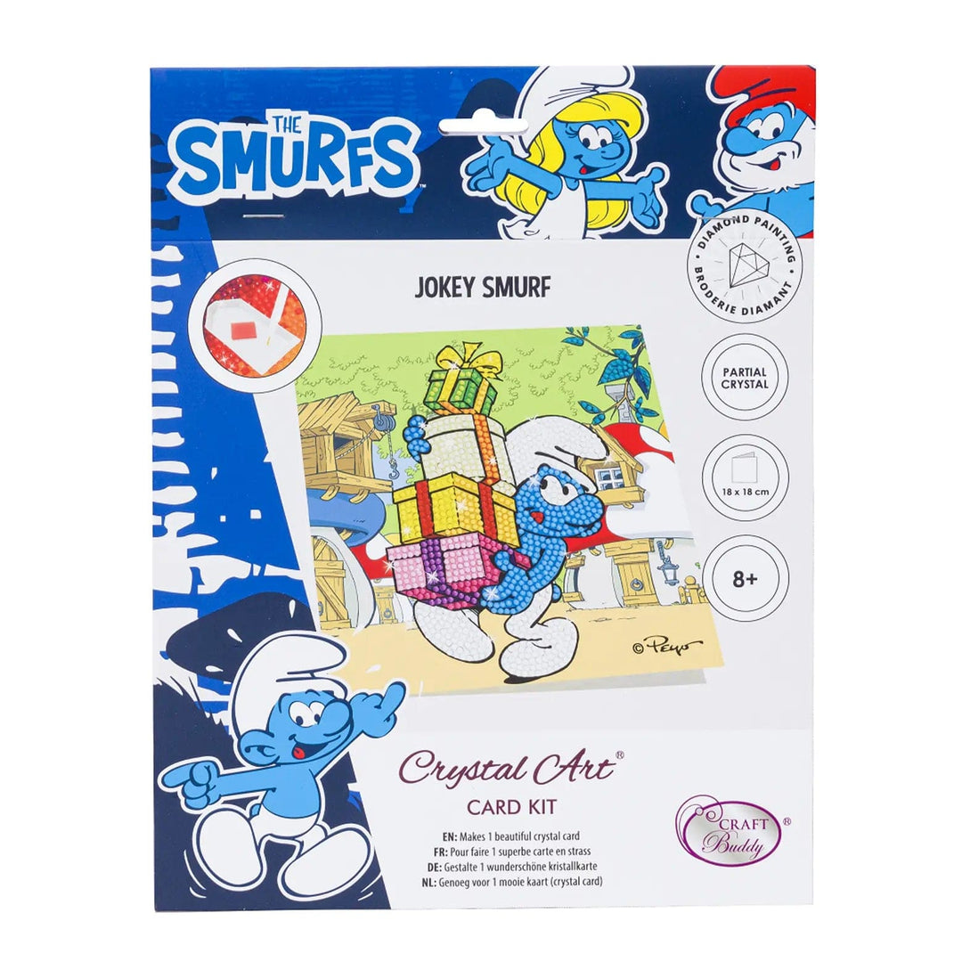 Jokey Smurf carrying gifts crystal art card kit for children age 8 and over