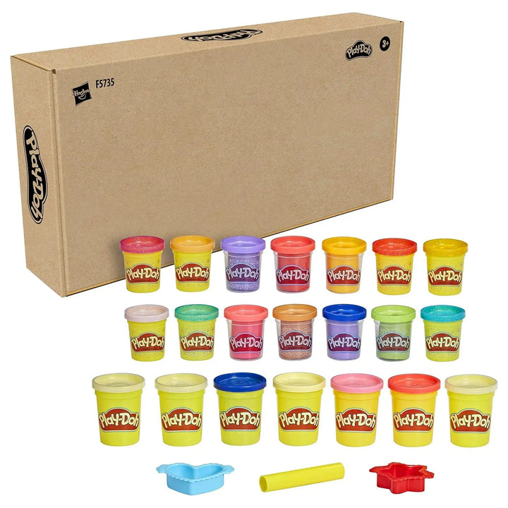 Set of 21 tubs of Play-doh with 3 cutting toy tools for creative fun