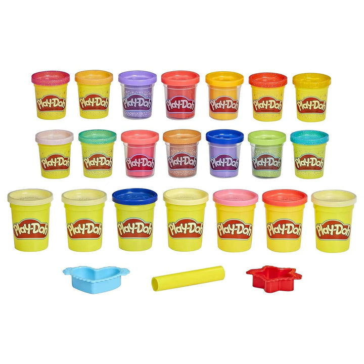 21 tubs of Play-doh bright and happy variety pack with 3 plastic dough cutters