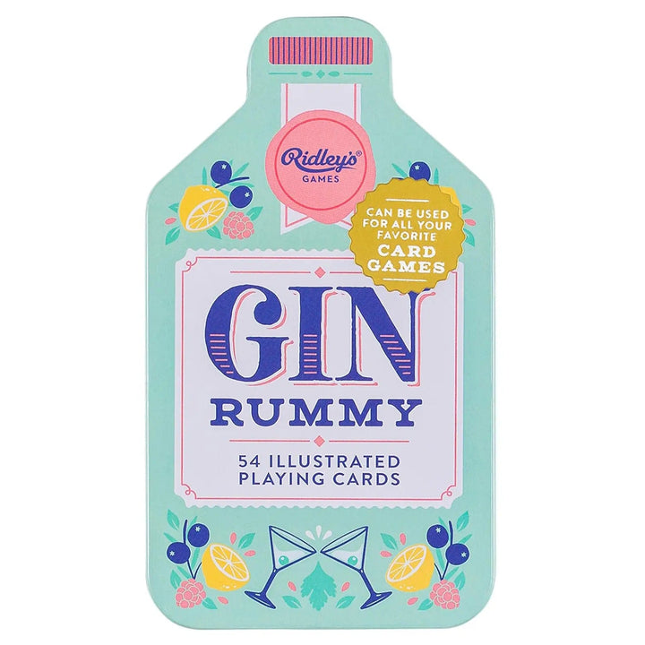 Bottle shaped tin of Gin Rummy illustrated playing cards